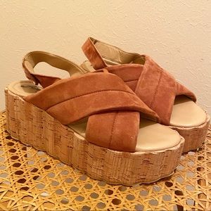 Free People platform cognac cork heel sandals